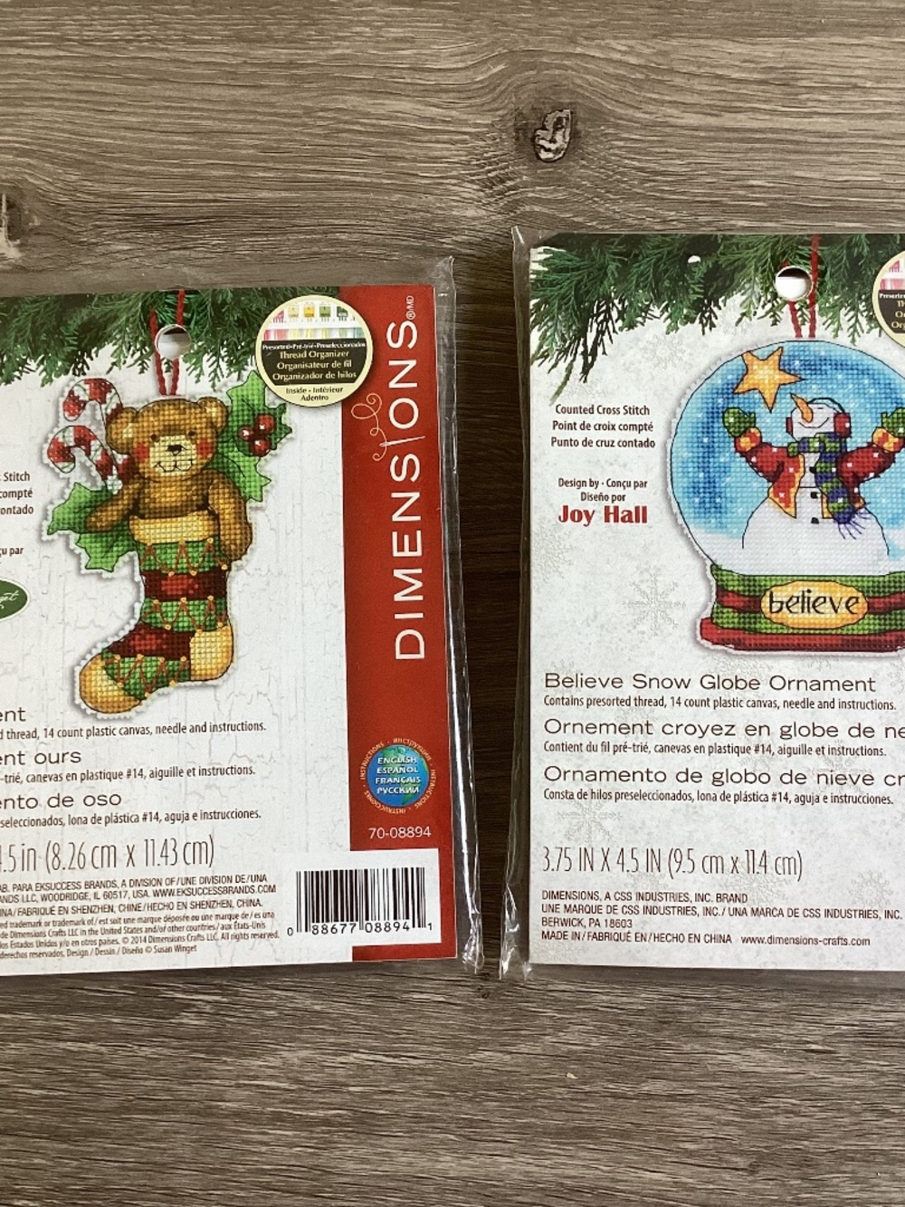 Lot of 2 Susan Winget Dimensions Cross Stitch Christmas Ornaments Bear Snowman